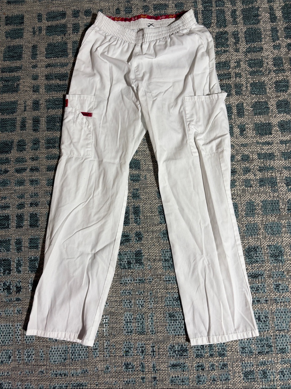 Woman’s White Cargo Scrub Pants - Elastic Waist